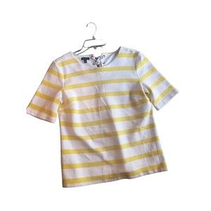 Talbots Women’s Size Medium Knit Yellow and White Striped Lace Up Back  Top
